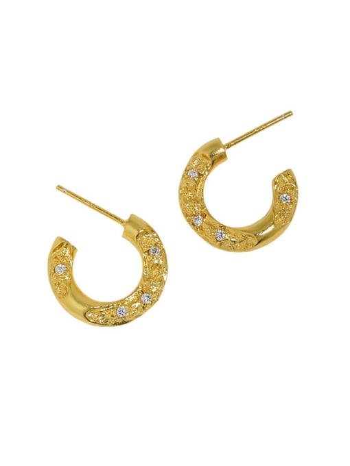 18K gold [with pure Tremella plug] 925 Sterling Silver Cubic Zirconia Geometric Vintage Stud Earring